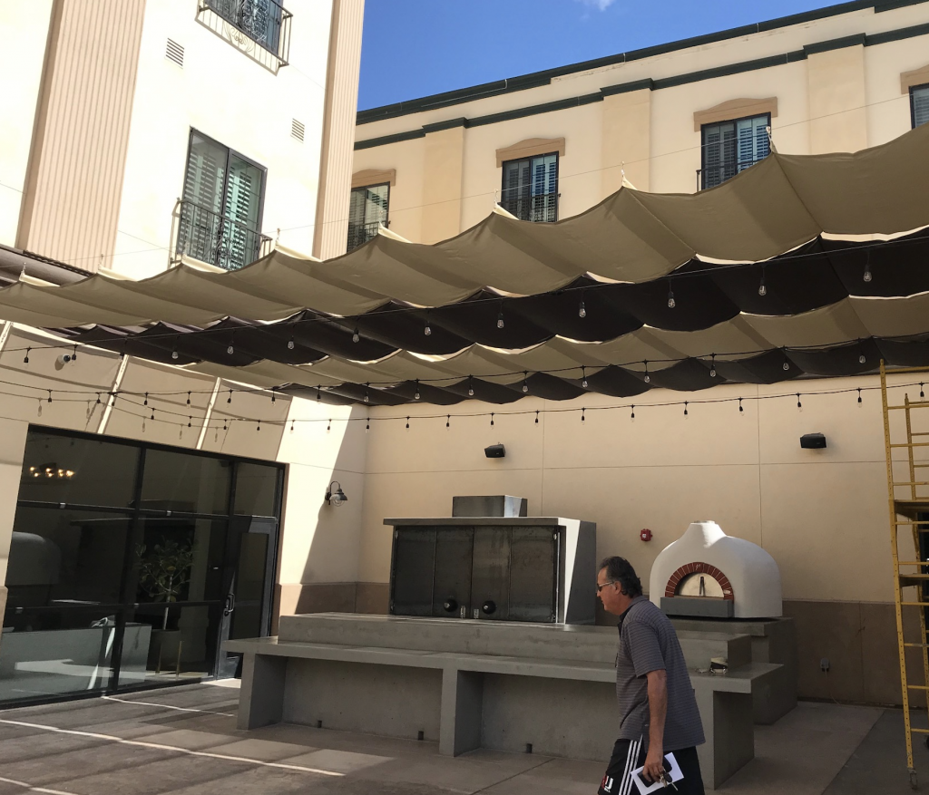 Winter's Hotel Cable Slide Shade Structure Winter's Hotel Cable Slide Shade Structure